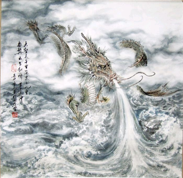 дракон, крылатый дракон, черно-белый рисунок дракона, рисунки драконов, гохуа, картина с драконом, даофаншу
